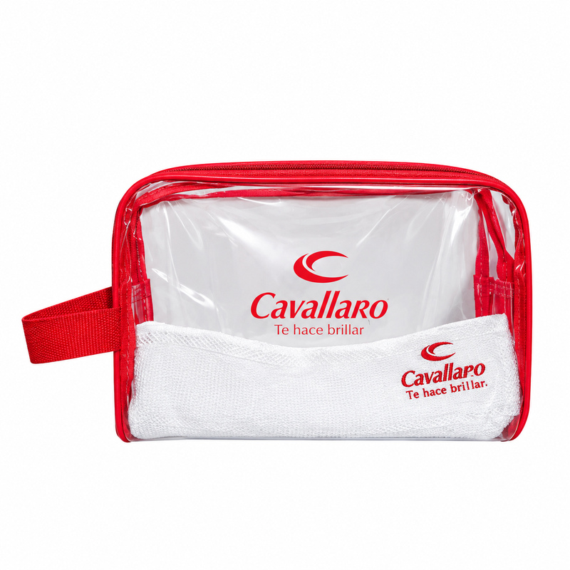 Neceser mediano en PVC cristal con ribete a color