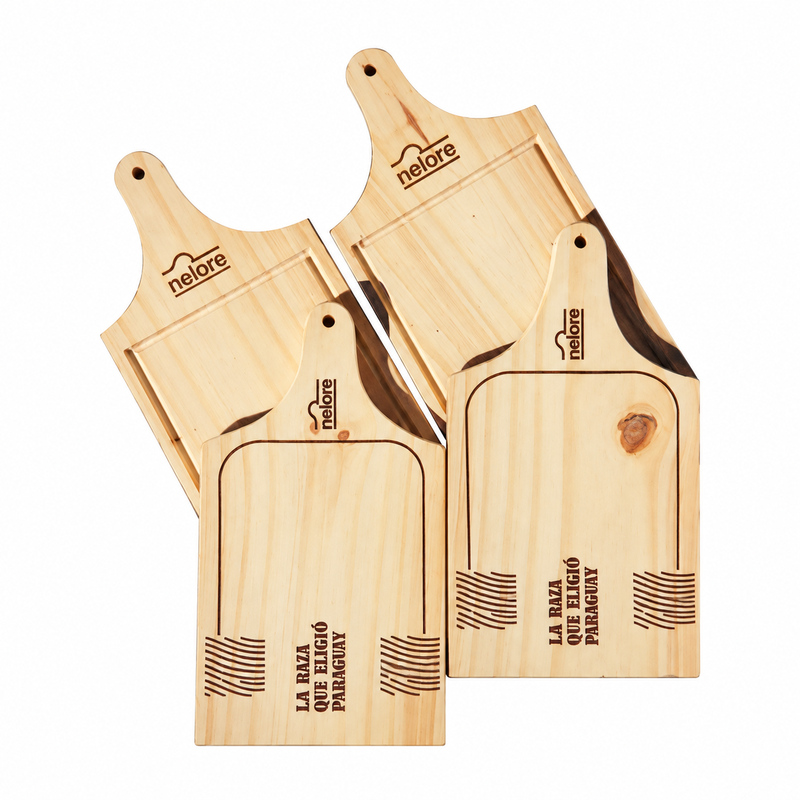 Tabla de madera para picar asado con grabado láser en frente y dorso impreso