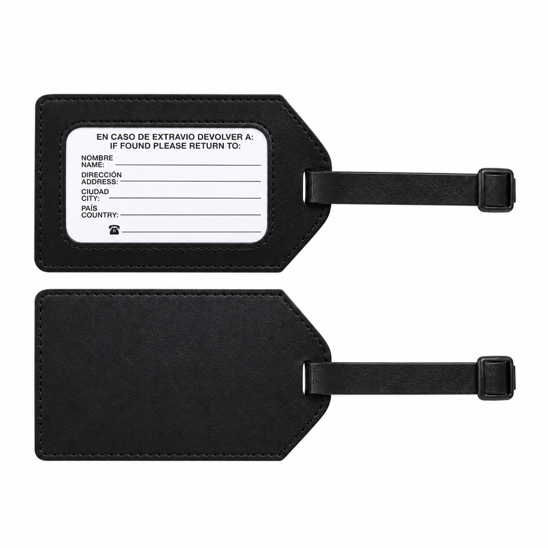 Identificador para maletas en símil cuero y PVC cristal e imp. en bajo relieve