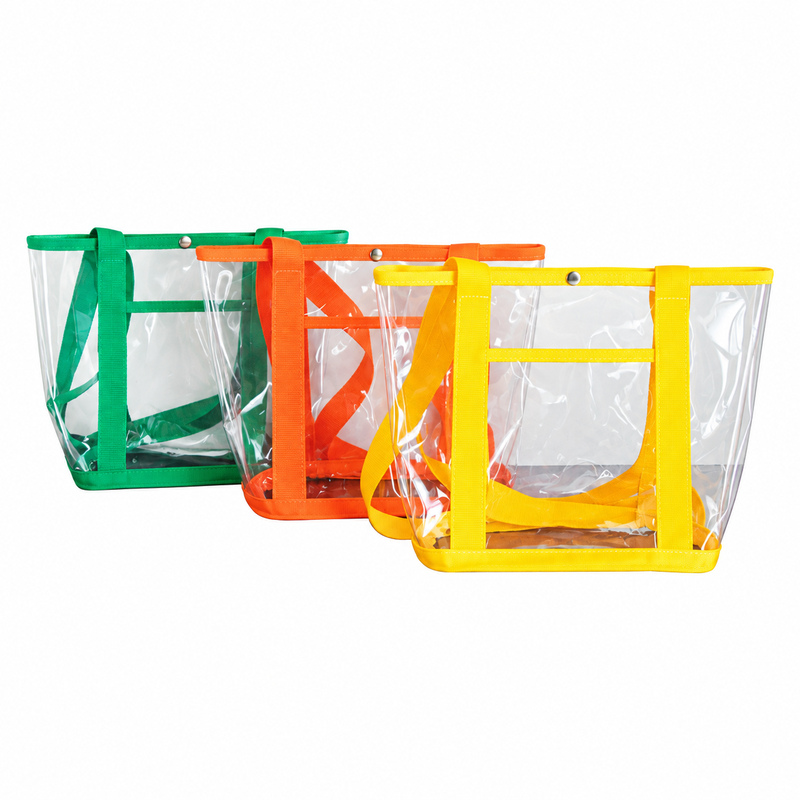 Bolso playero confeccionado en PVC con bolsillo en el frente
