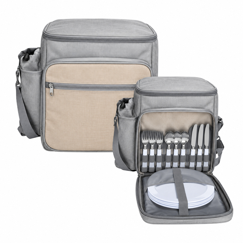 Bolso térmico con porta botella - hoppy - cubiertos - plato