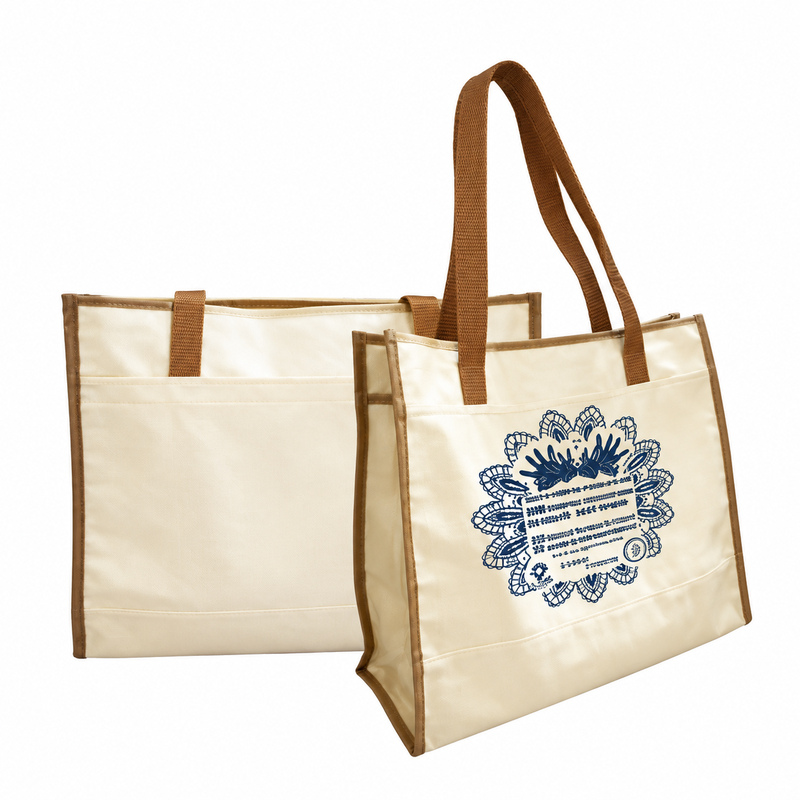 Bolso en tela pilar crudo ribeteado con bolsillo